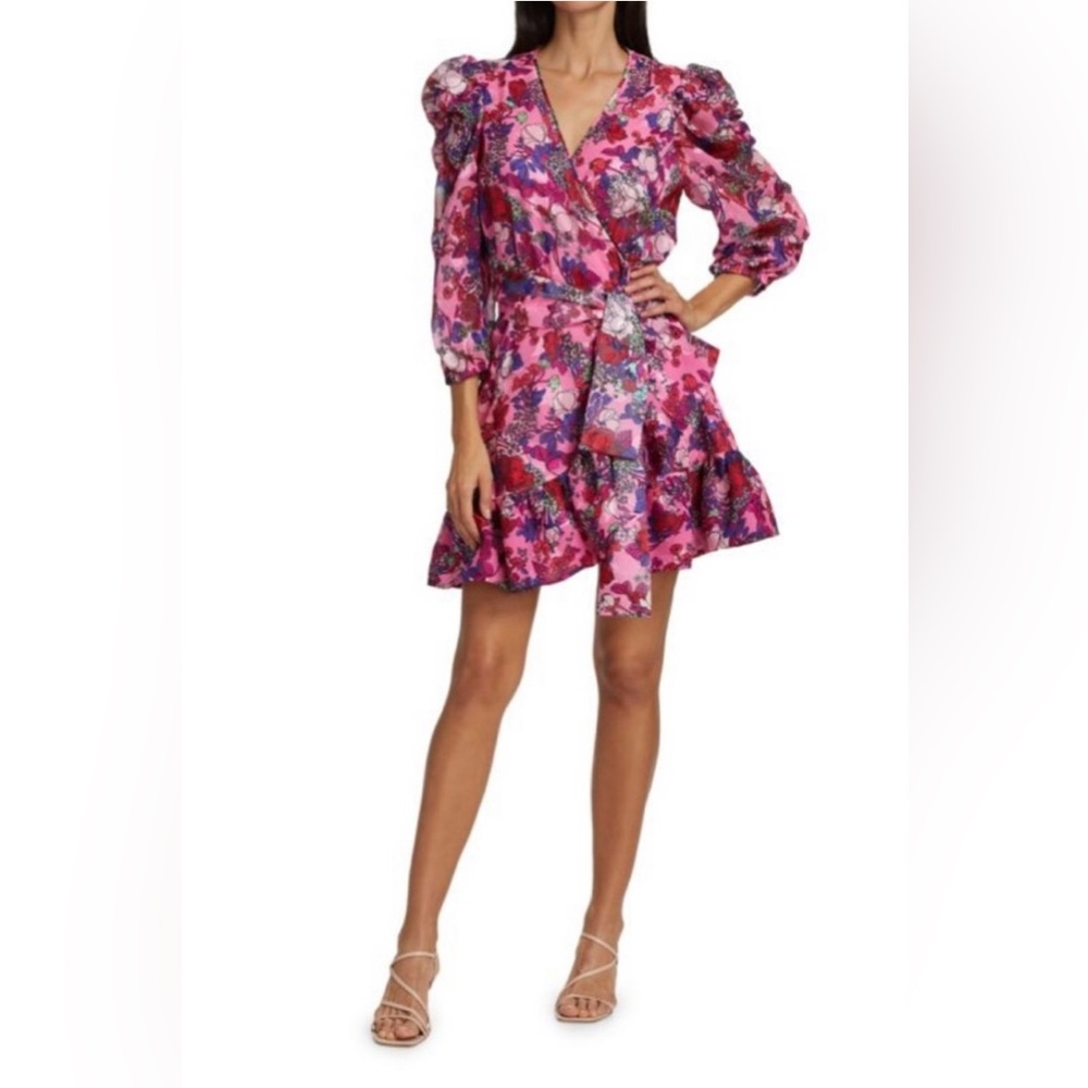Tanya Taylor pink floral long sleeve warp dress - Picture 2 of 5